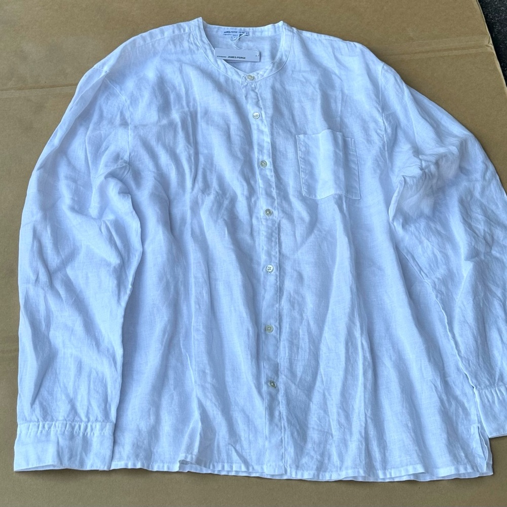 James Perse men’s collarless linen button up shirt size 5 XXL style MKO3508 WHT